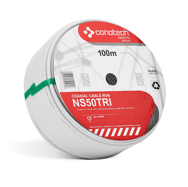 Kabel RG6 NS50TRI 100m CONOTECH biały wew.