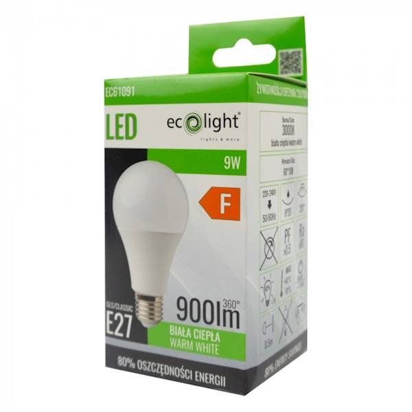 Źródło światła LED CLASSIC E27 9W 3000K 900lm EC61091