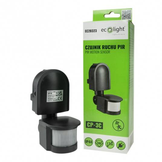 Czujnik ruchu 180st PIR czarny EC20323