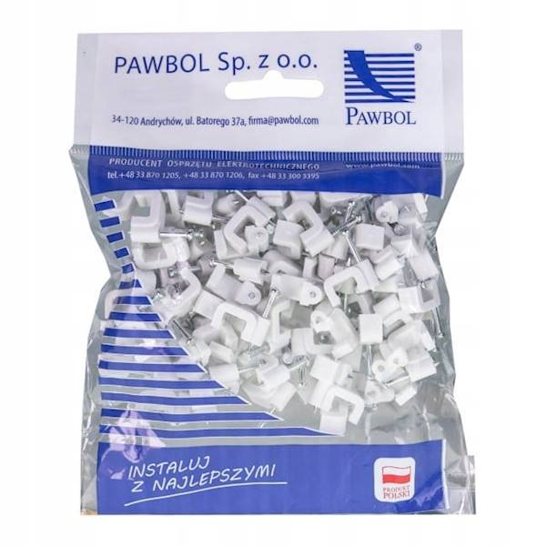 Uchwyt kablowy 7/5 z gwoździem płaski biały (100szt) H.7012A