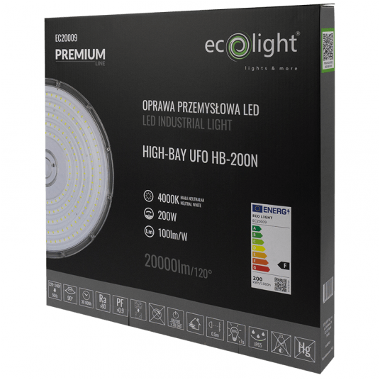 Lampa High Bay 200W UFO 4000K 20000lm PREMIUM HB-200N 3 lata gwarancji EC20009