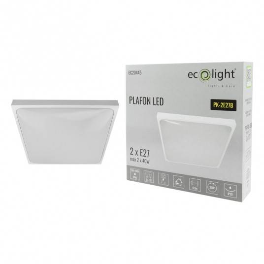 PLAFON 2xE27 N/T KWADRAT BIAŁY  EC20445