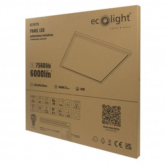 Panel LED 2w1 595x595 60W 4000K 6000lm IP20 biały EC79779