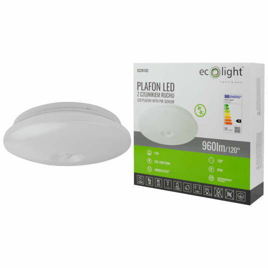 Oprawa plafon LED 12W 960lm IP44 4000K czujnik EC20102