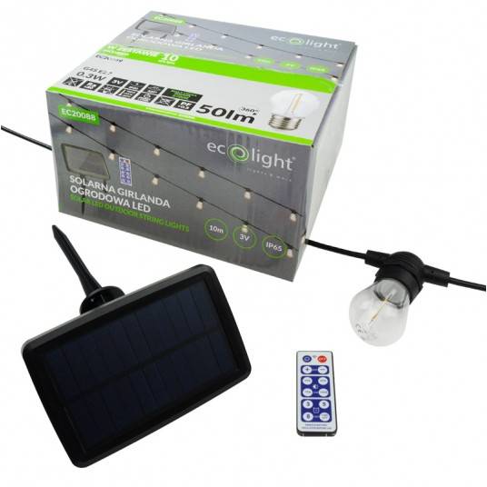 Girlanda solarna LED 10m +10xG45 E27 0,3W 2700K EC20088