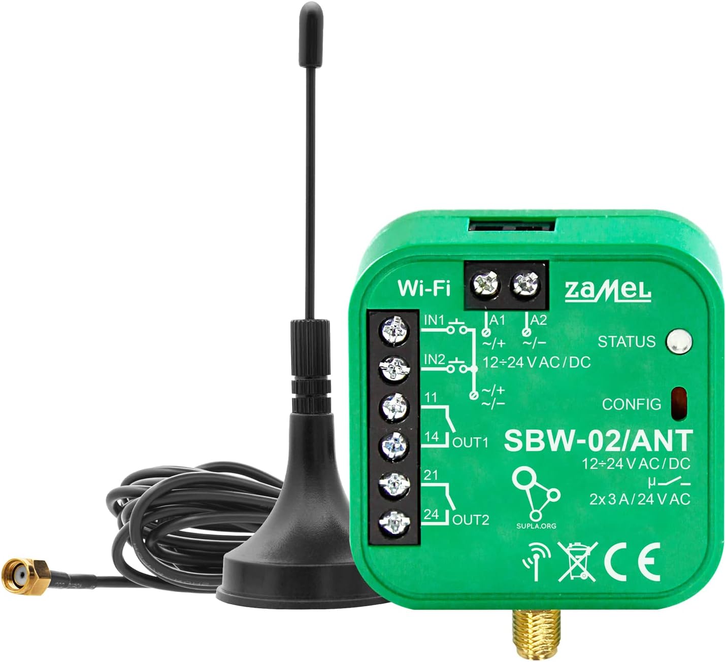Supla Sterownik bramowy SBW-02/Ant  2-kan. dopuszkowy Wi-Fi z anteną zewn. 