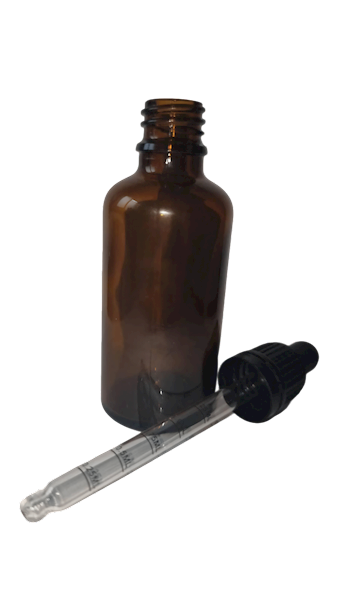 Butelka 50ml szklana 37x92 bursztynowa gwint, kroplomierz 