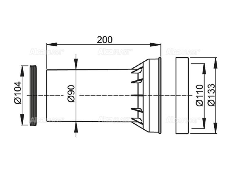 Króciec dopływowy fi90 L=14cm Alcaplast M902