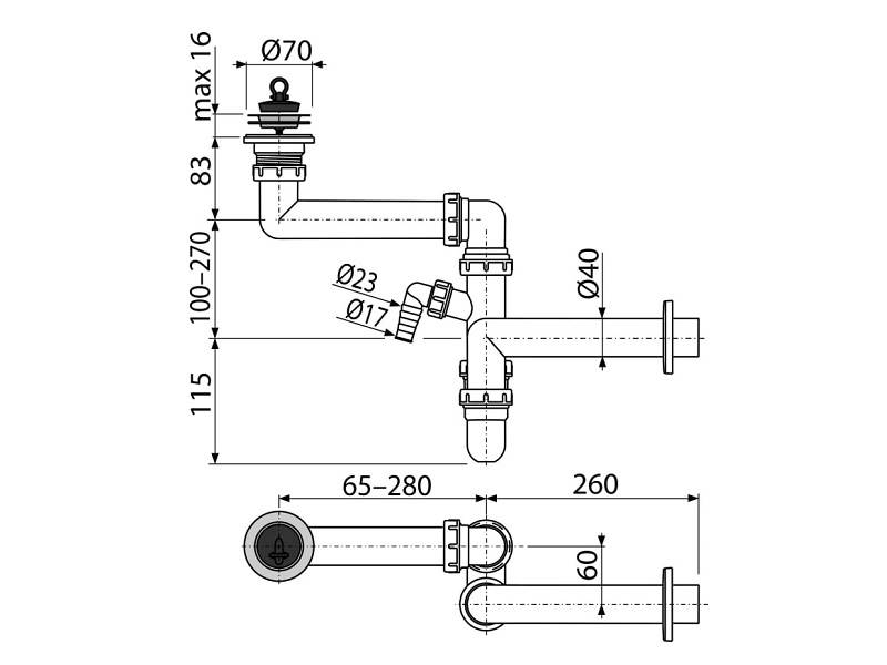 Syfon zlew A-870P Alcaplast  pojed małogabarytowy