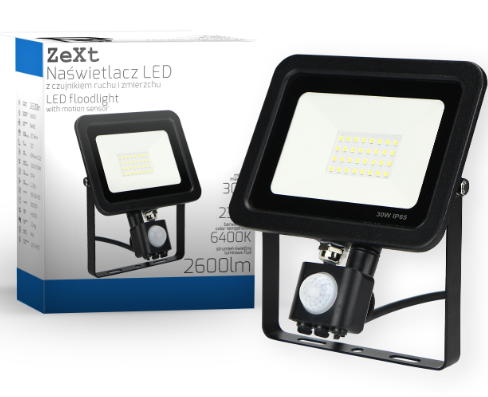 Zext Naświetlacz LED slim 30W Czujka 6400K C06-MH