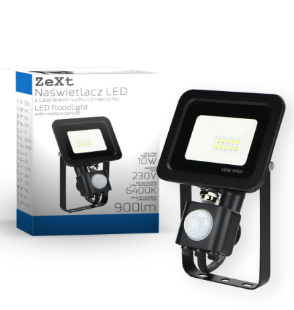 Zext Naświetlacz LED slim 10W Czujka 6400K C06-MH