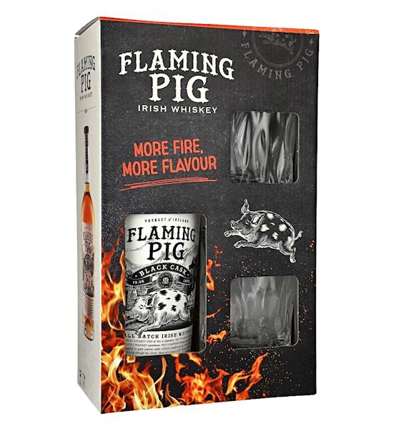 FLAMING PIG BLACK CASK WHISKEY 40% 0,70L ZESTAW ZE SZKLANKAMI