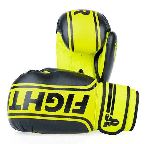 Rękawice bokserskie Fighter Basic Stripe - Neon Żółty/Czarny • Waga: 14 OZ