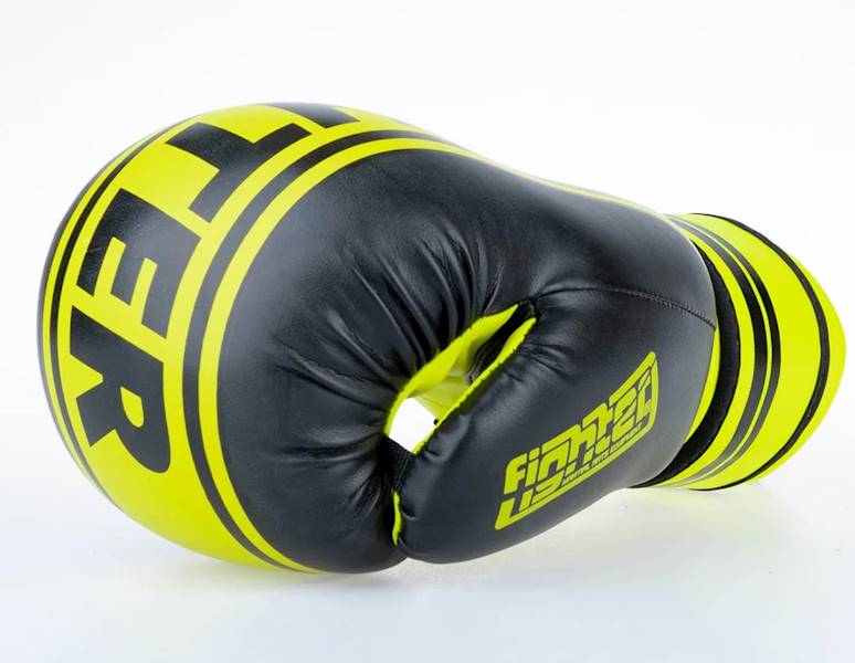 Rękawice bokserskie Fighter Basic Stripe - Neon Żółty/Czarny • Waga: 16 OZ