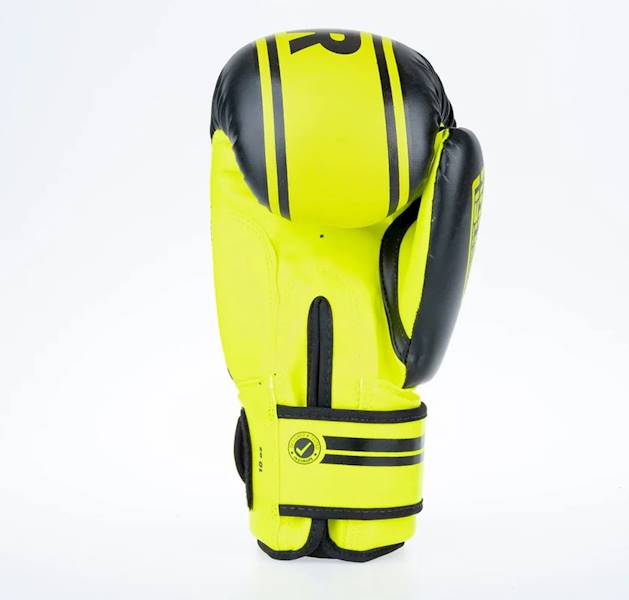Rękawice bokserskie Fighter Basic Stripe - Neon Żółty/Czarny • Waga: 16 OZ