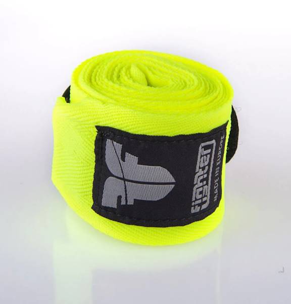 Bandaże bokserskie Fighter Żółty Neon • Długość: 2.5m