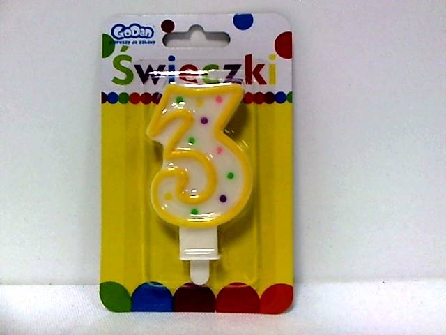 GODAN-ŚWIECZKA CYFERKA Z KROPECZKAMI 3, 7,5CM