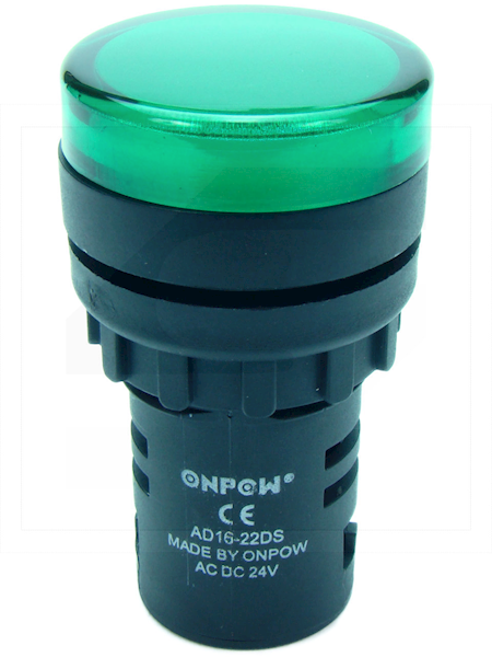 KONTROLKA AD16-22DS/G-24VAC\DC;22mm ZIELONA;LED