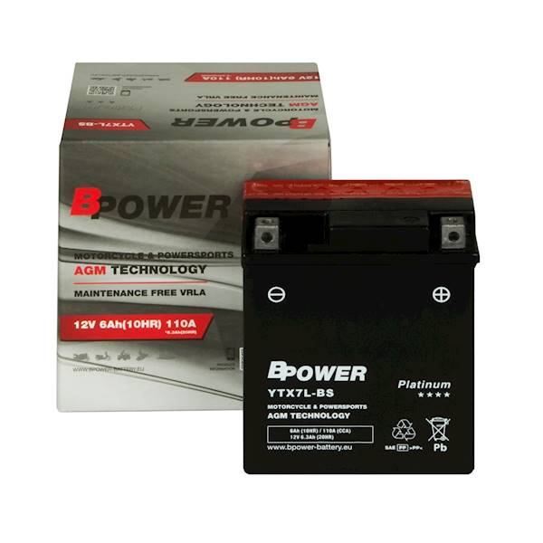 AKUMULATOR MOTOCYKLOWY BPOWER PLATINIUM AGM YTX7L-BS FTX 7L-BS GTX 7L-BS CBTX 7L-BS ETX 7L-BS 6AH 110A 12V