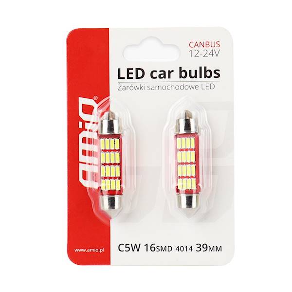 ŻARÓWKI LED CANBUS AMIO 16SMD 39MM WHITE 12V/24V