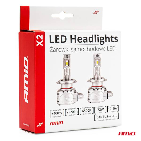 ŻARÓWKI LED  X2 CANBUS MINI 72W H7 AMIO 
