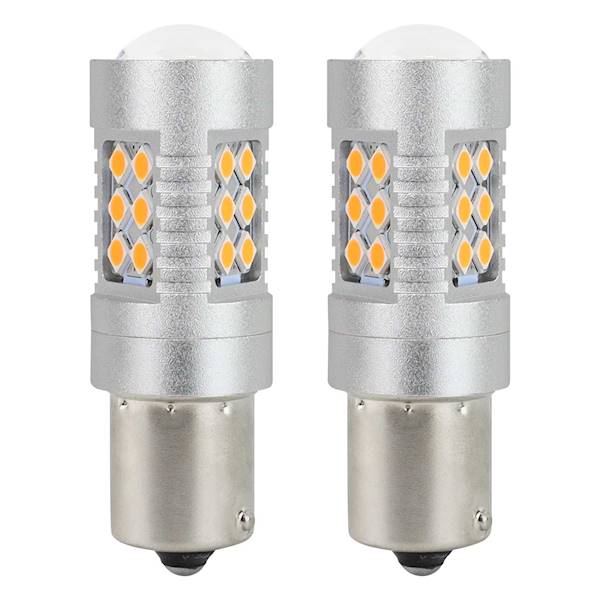 ŻARÓWKI LED AMIO 12-24V MIGACZ CZERWONY CANBUS PY21W 02580