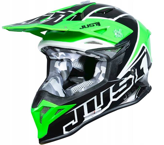 KASK JUST1 J39 THRUSTER BLACK GREEN FLUO WHITE GLOSS XL HOMOLOGACJA