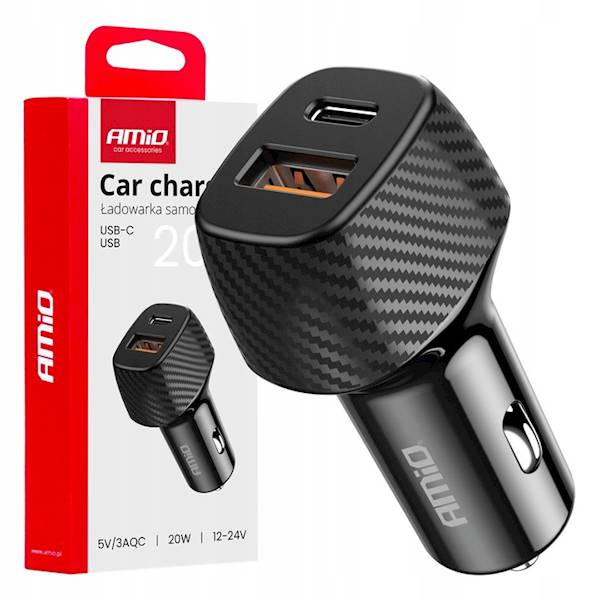 AMIO ŁADOWARKA SAMOCHODOWA CAR CHARGER 20W USB-A USB-C 