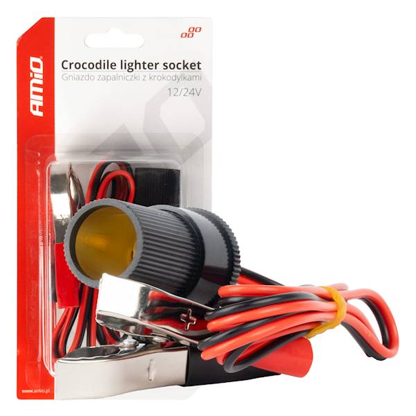 AMIO ADAPTER KROKODYLKI DO GNIAZDA ZAPALNICZKI 100CM 12/24V