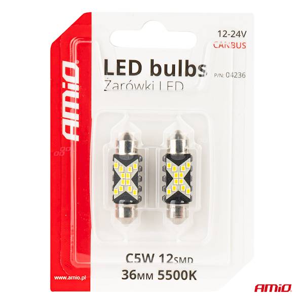 AMIO ŻARÓWKI LED CANBUS FRSTOON 12SMD C5W 36MM 12V/24V