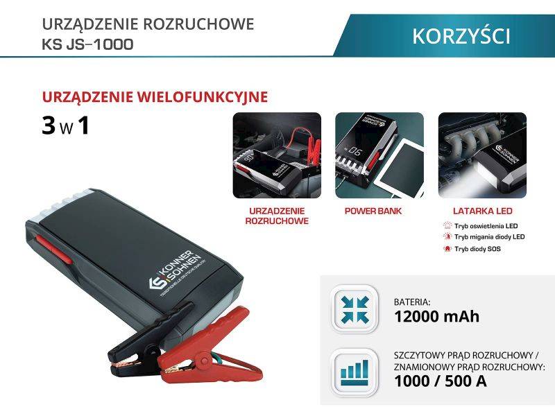 JUMP STARTER 12V 1000A URZĄDZENIE ROZRUCHOWE KS JS-1000