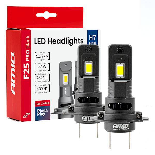 ŻARÓWKA AMIO H7 H18 F25 LED PRO BLACK FULL CANBUS 12V/24V