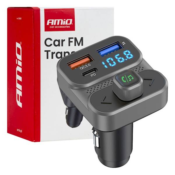 AMIO TRANSMITER CAR FM 2XUSB A 1XUSB C 