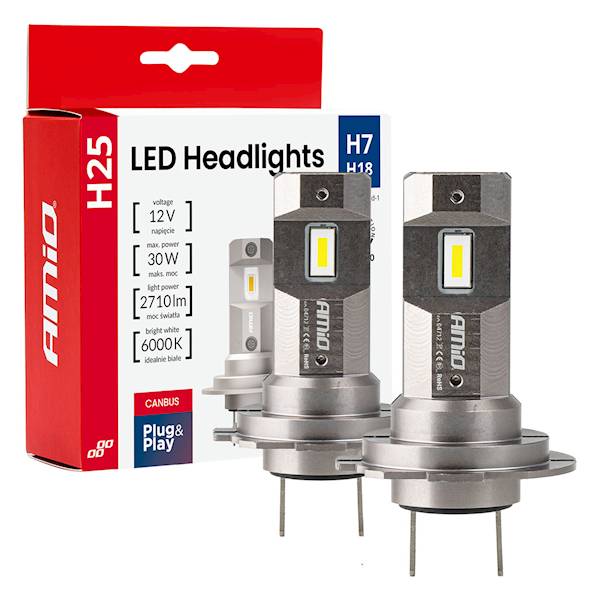 ŻARÓWKI LED AMIO H25 H7 H18 CANBUS