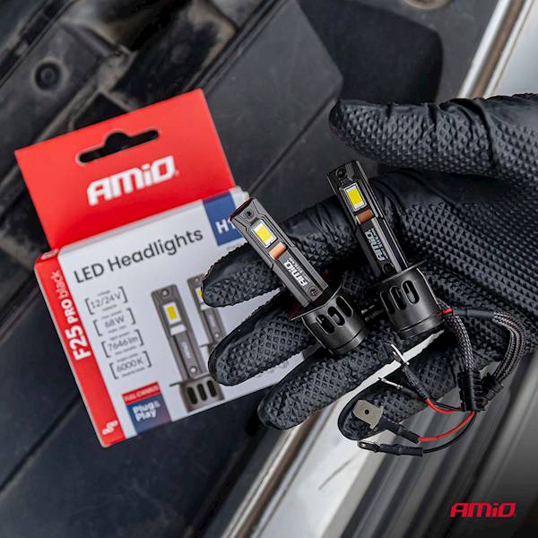 ŻARÓWKI SAMOCHODOWE LED F25 PRO BLACK FULL CANBUS H1 68W 12V 24V  AMIO