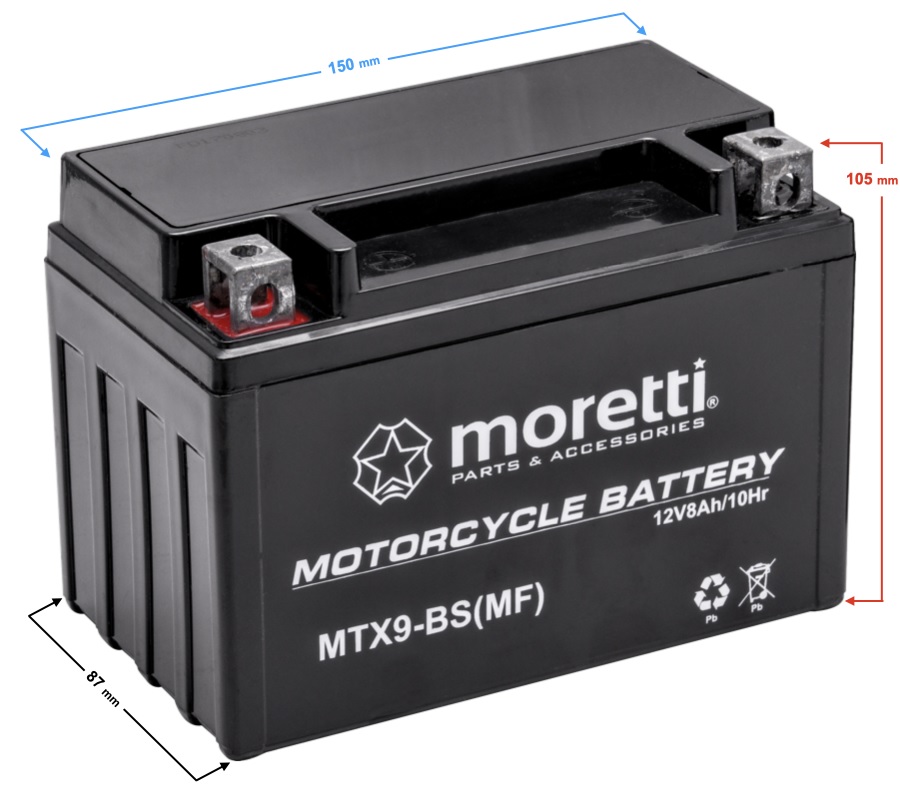 AKUMULATOR MOTOCYKLOWY MORETTI AGM (GEL) 8Ah MTX9-BS YTX9 YTX9-BS FTX9-BS GTX9-BS ETX9-BS