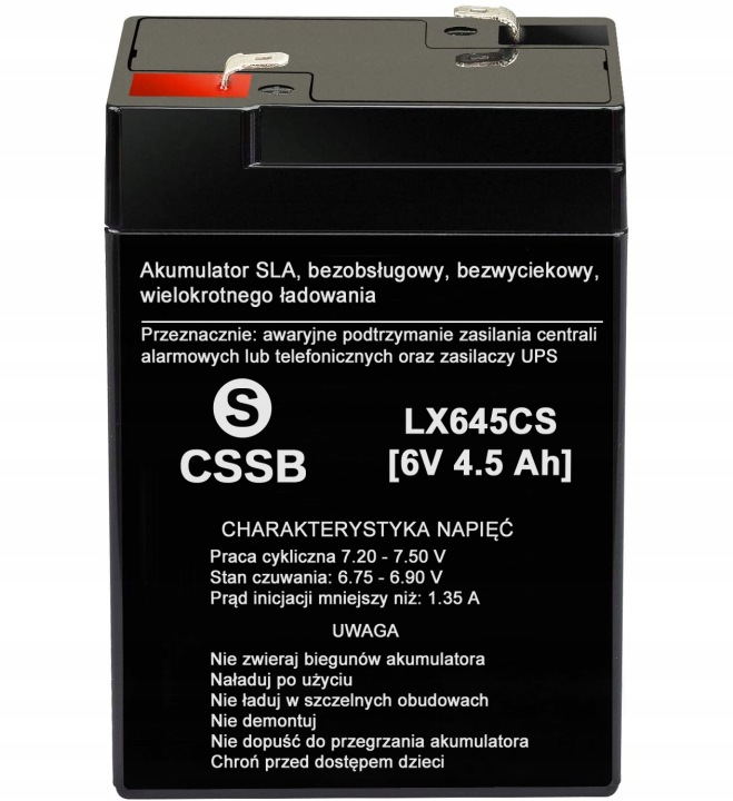 AKUMULATOR  LAMEX AGM ŻEL LX645CS 6V 4,5AH