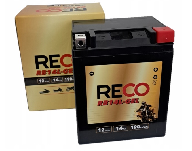 AKUMULATOR MOTOCYKLOWY RECO RB14L-GEL FB14L-A2 GEL YTX14AHL-BS YB14L-A2 YB14L-BS 14AH 190A