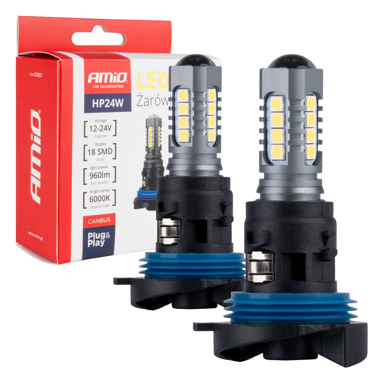 ŻARÓWKI LED CANBUS 3030 18SMD HP24W WHITE 12V 24V