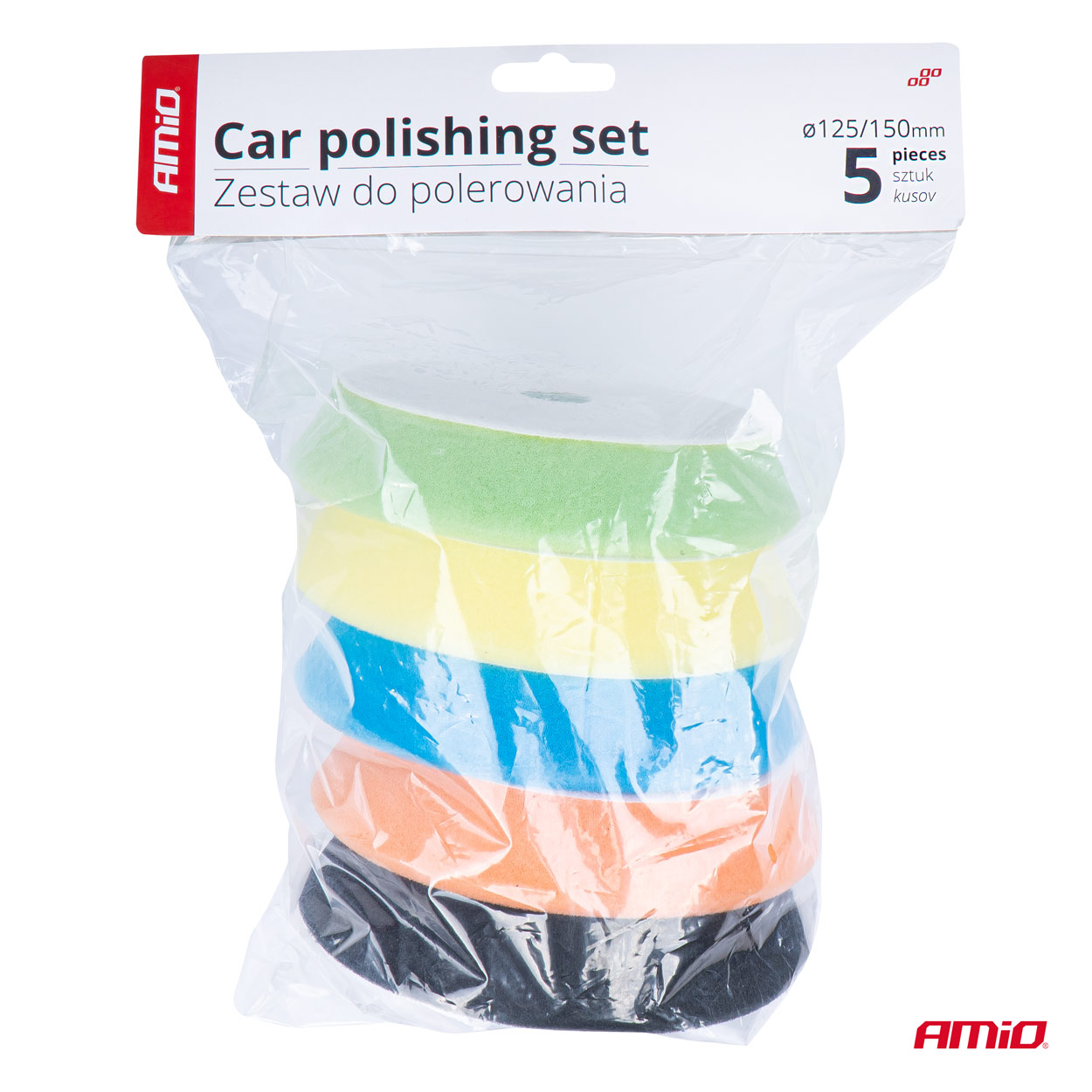AMIO ZESTAW PADÓW GĄBEK DO POLERWOANIA NA RZEP 5SZT 125/150 
