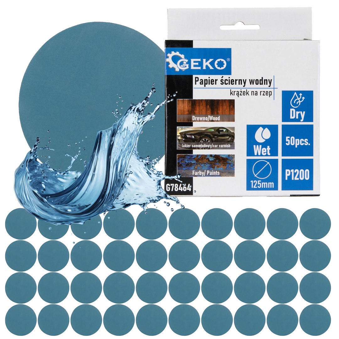 GEKO PAPIER ŚCIERNY WODNY – KRĄŻEK NA RZEP 125MM P1200
