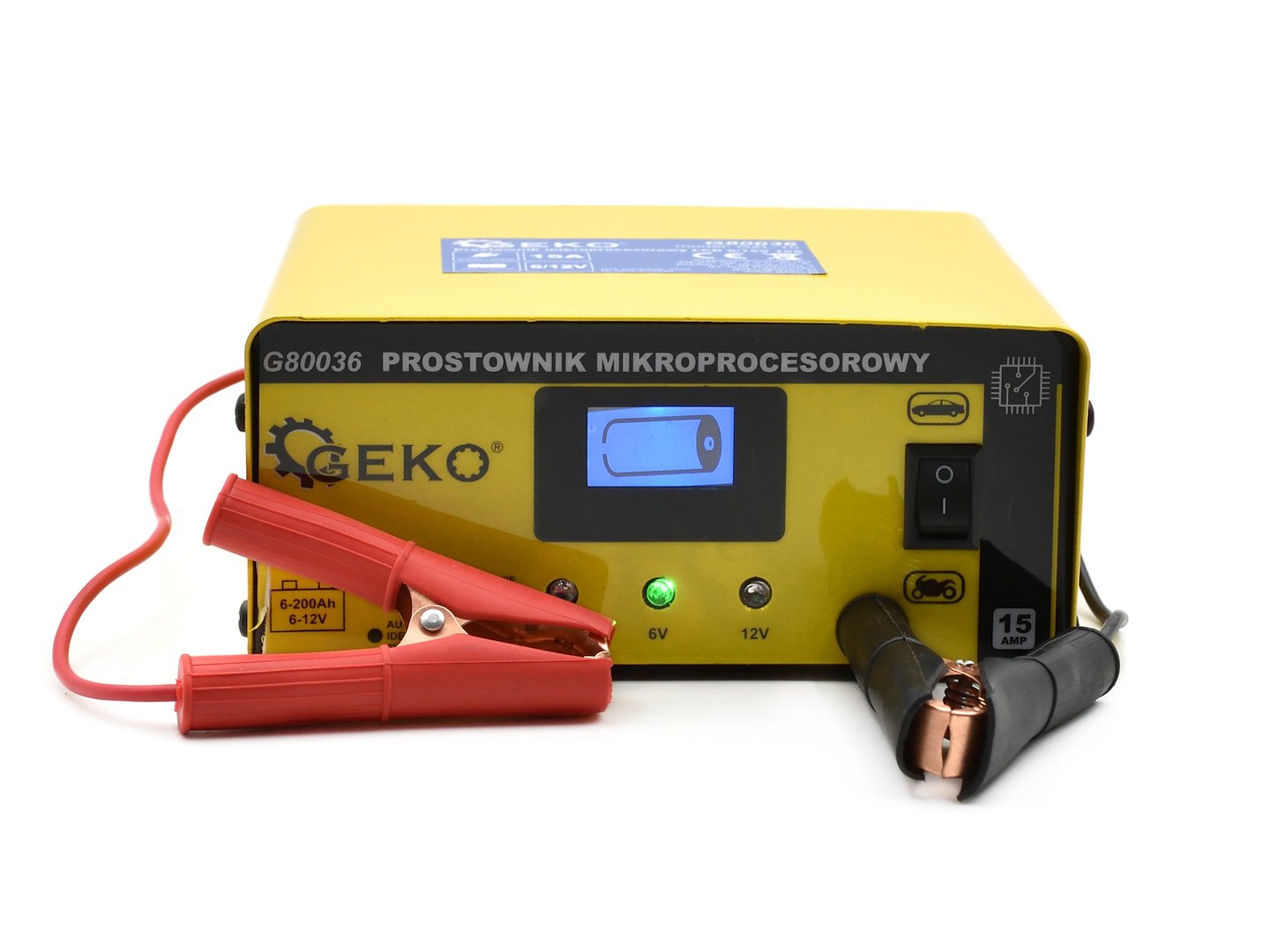 GEKO PROSTOWNIK MIKROPROCESOROWY LCD 6/12V 15A