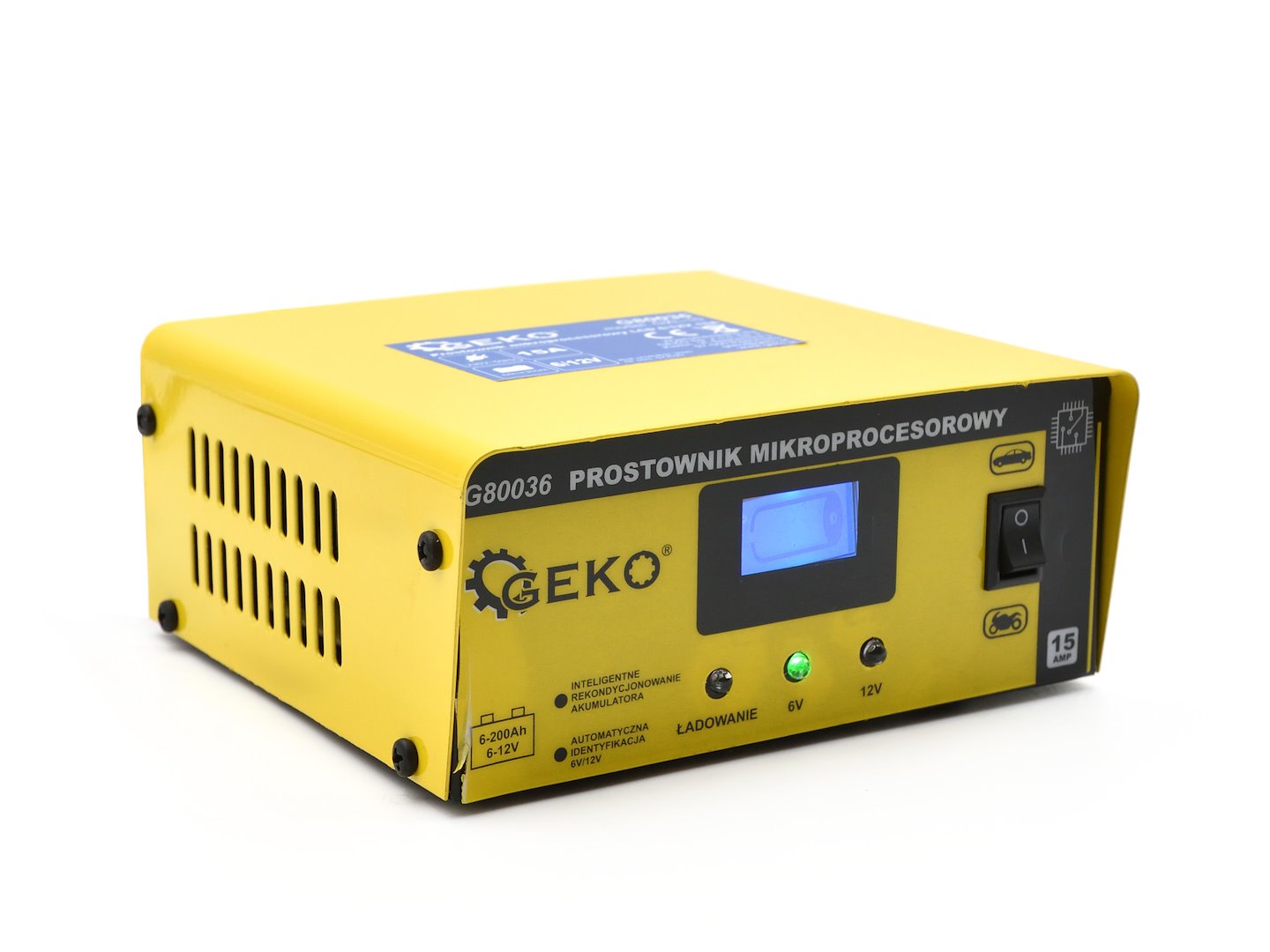 GEKO PROSTOWNIK MIKROPROCESOROWY LCD 6/12V 15A