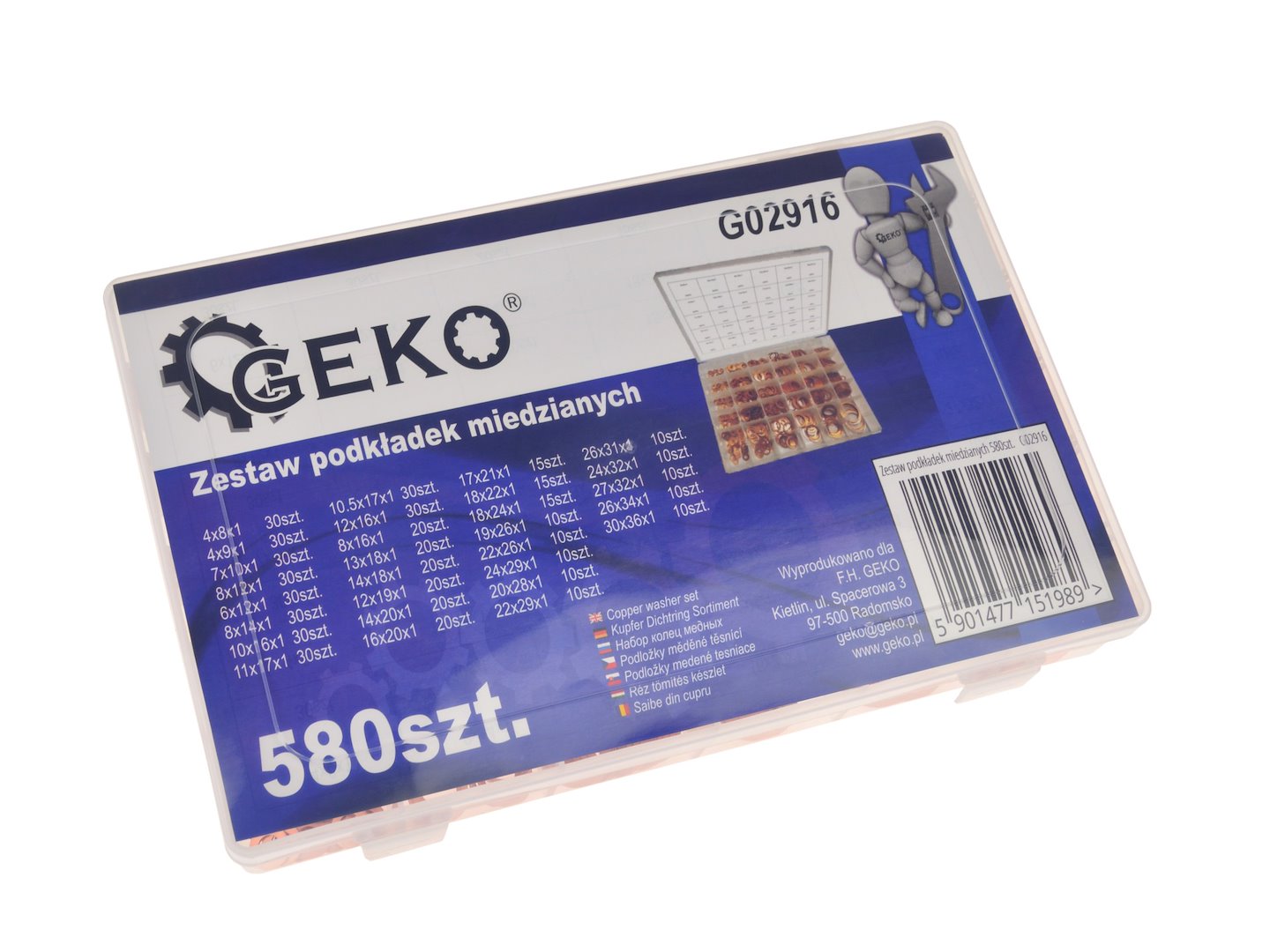 GEKO ZESTAW PODKŁADEK MIEDZIANYCH 580SZT