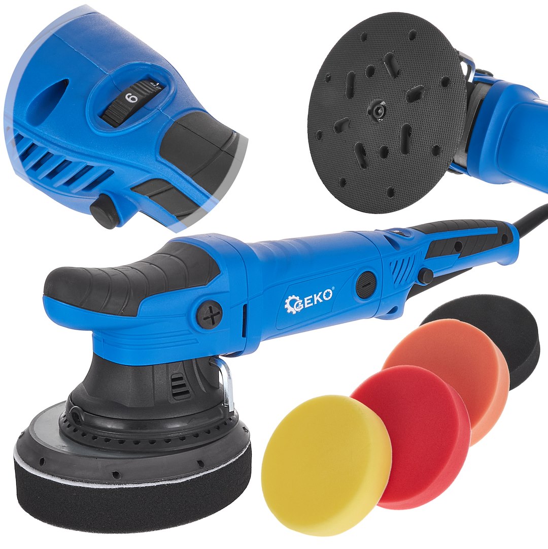 GEKO POLERKA SAMOCHODOWA DUAL ACTION Z REGULACJĄ 150MM  PREMIUM + ZESTAW 4 GĄBEK