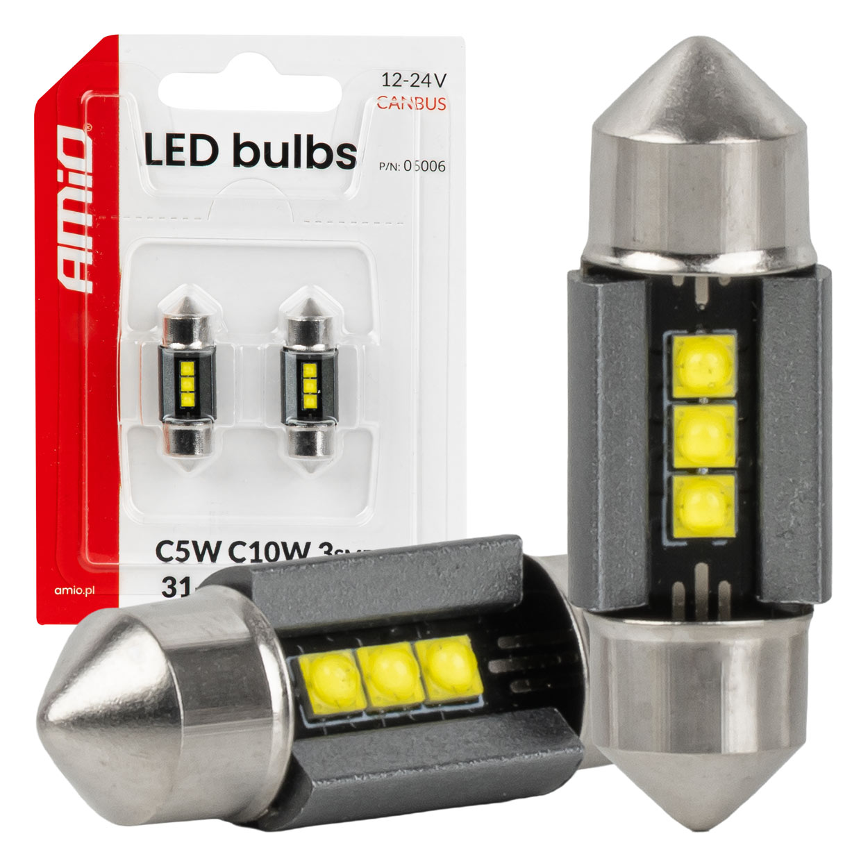 ŻARÓWKI AMIO LED CANBUS 31MM 2525 3SMD WHITE 12/24V