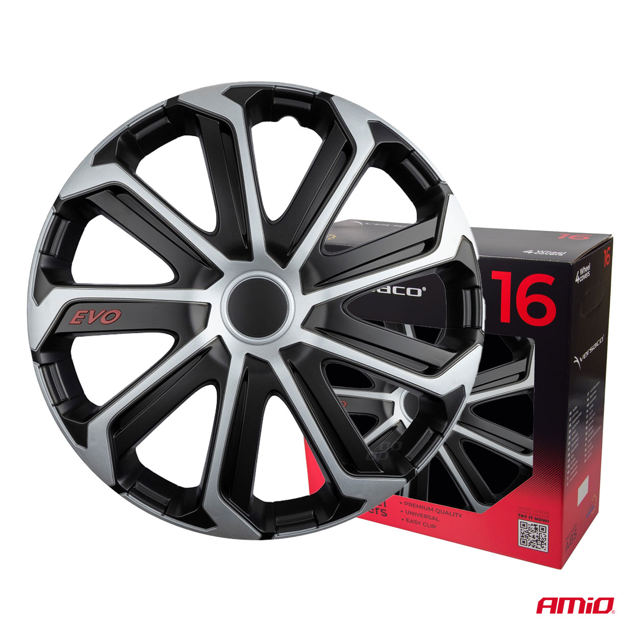 KOŁPAKI AMIO 16'' EVO BLACK&SILVER COLOUR BOX