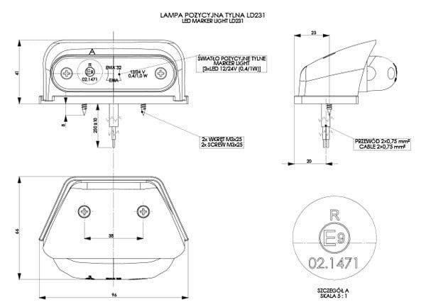 LAMPA OBRYSOWA W OBUDOWIE 12/24V LED --> CZERWONA