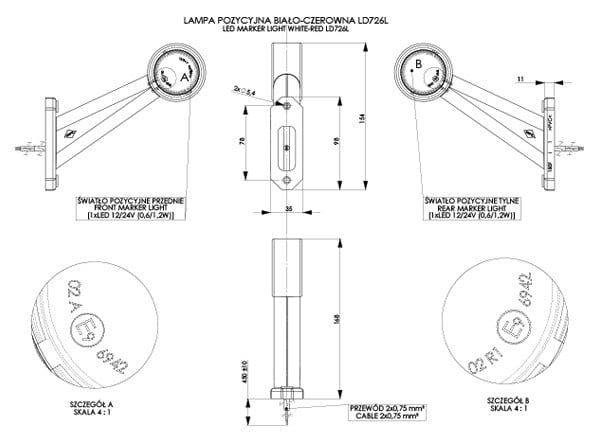 LAMPA OBRYSOWA NA WYSIEGNIKU LED 12/24V --> PRAWA