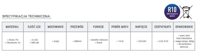 LAMPA ROBOCZA SZPERACZ KWADRATOWY 5 LED 14W